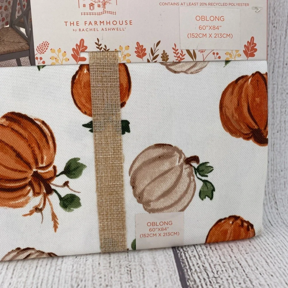 Rachel Ashwell Farmhouse Tablecloth 60x84 Pumpkin Fall Harvest Autumn Rustic